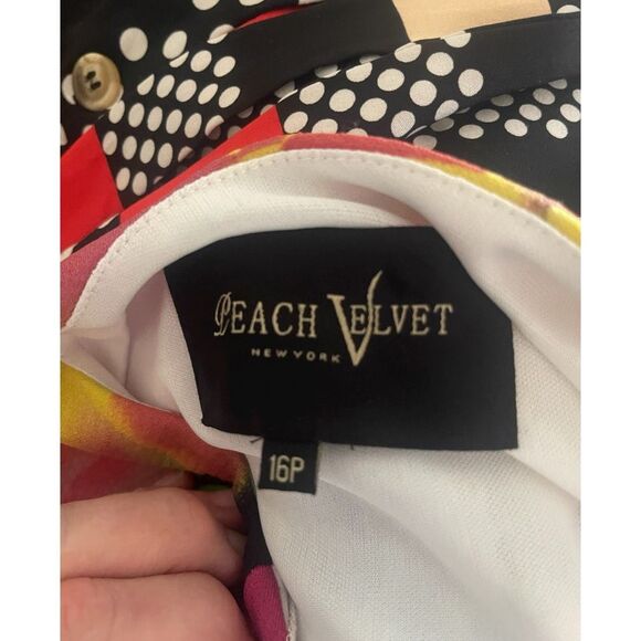 Peach Velvet Abstract Multicolor Dress Size 16 - Picture 5 of 6